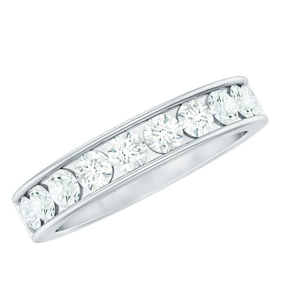Rosec Jewels Certified Moissanite Half Eternity Band Ring for Women - D Color VS1 Clarity, 925 Sterling Silver, US 12.00