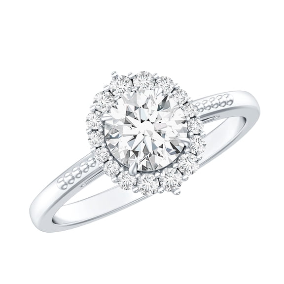 Rosec Jewels Certified Moissanite Halo Engagement Ring 1 Carat - 6 mm Round Moissanite Ring - D-VS1 Quality, 925 Sterling Silver, US 4.00