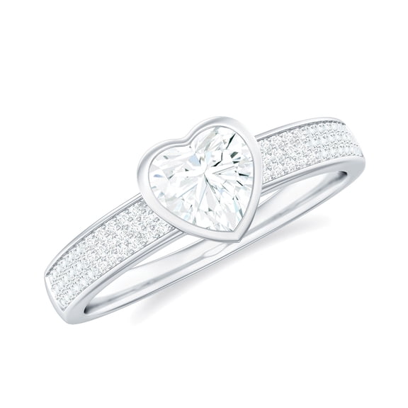 Rosec Jewels Certified Moissanite Heart Engagement Ring for Women - 1/2 Carat - Bezel Set Ring - 5 mm - D-VS1 Quality, 925 Sterling Silver, US 4.00