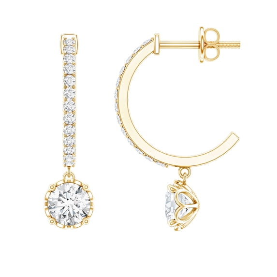 Rosec Jewels Certified Moissanite Hoop Drop Earrings for Women (D-VS1 Quality), 18K Yellow Gold