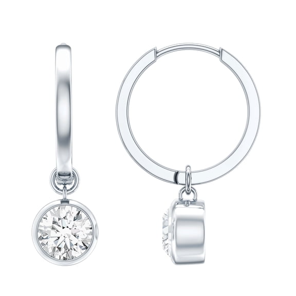 Rosec Jewels Certified Moissanite Hoop Drop Earrings for Women (2 Carat, 6 mm, D-VS1 Quality) - Bezel Set Earrings with Jewelry Box, 10K White Gold