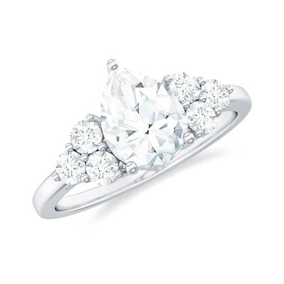 Rosec Jewels Certified Moissanite Pear Shape Engagement Ring 1 Carat - Designer Ring - 6X8 mm - D-VS1 Quality, 10K White Gold, US 9.00