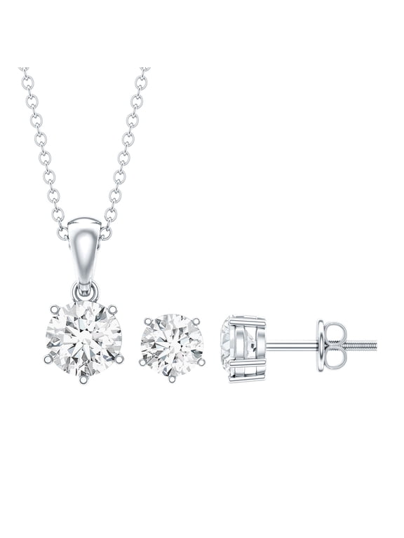 Certified Moissanite Pendant and Earrings Set - D-VS1 Quality Moissanite Solitaire Jewelry Set for Women - Ready to Gift, 925 Sterling Silver