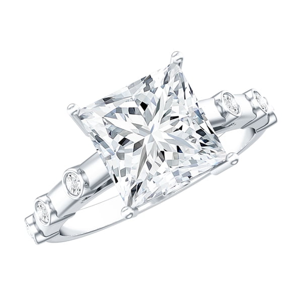 Rosec Jewels Certified Moissanite Solitaire Engagement Ring 3 Carat - 8 mm Square Ring for Women - D-VS1 Quality, 925 Sterling Silver, US 4.00