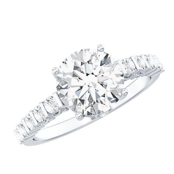 Rosec Jewels Certified Moissanite Round Engagement Ring for Women - 8 mm - 2 Carat - D-VS1 Grade - with Jewelry Box, 10K White Gold, US 6.00