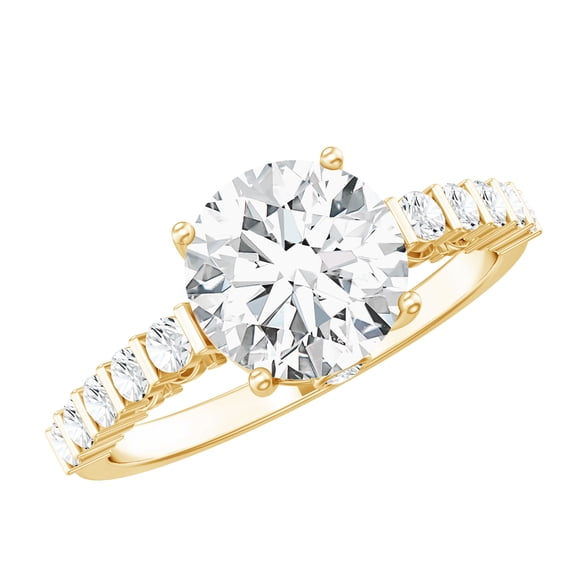 Rosec Jewels Certified Moissanite Round Engagement Ring for Women - 8 mm - 2 Carat - D-VS1 Grade - with Jewelry Box, 18K Yellow Gold, US 3.00