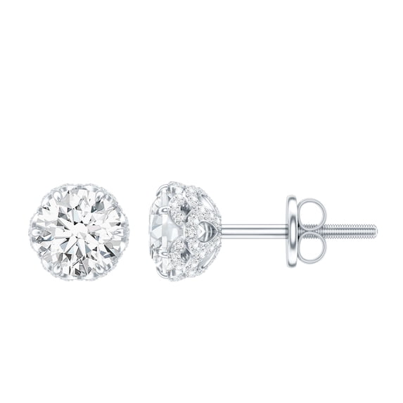Rosec Jewels Certified Moissanite Solitaire Flower Stud Earrings for Women (D-VS1 Quality), 925 Sterling Silver