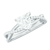 Rosec Jewels Moissanite Heart Shaped Engagement Ring 1 Carat - Crossover Ring for Women - 7 mm - D-VS1 Quality Certified, 925 Sterling Silver, US 4.00