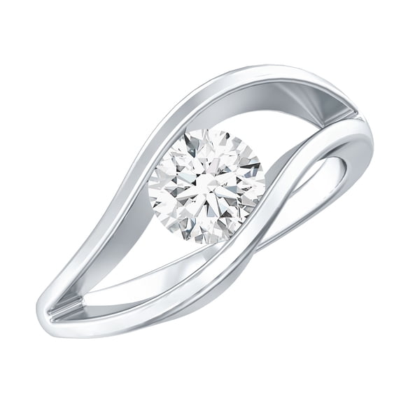 Rosec Jewels Certified Moissanite Solitaire Ring for Women, Curved Ring - 6 mm - D-VS1 Grade, 10K White Gold, US 8.00