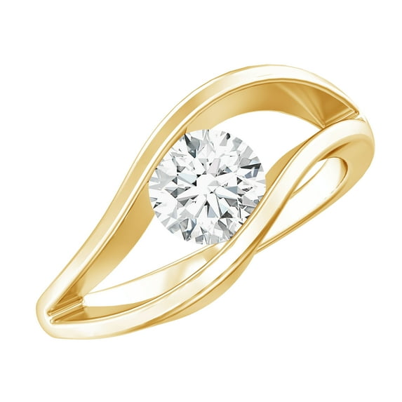 Rosec Jewels Certified Moissanite Solitaire Ring for Women, Curved Ring - 6 mm - D-VS1 Grade, 14K Yellow Gold, US 10.50