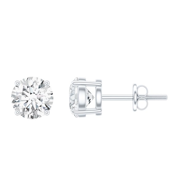 Rosec Jewels Certified Moissanite Solitaire Stud Earrings for Women - 6 mm - D-VS1 Grade, 10K White Gold