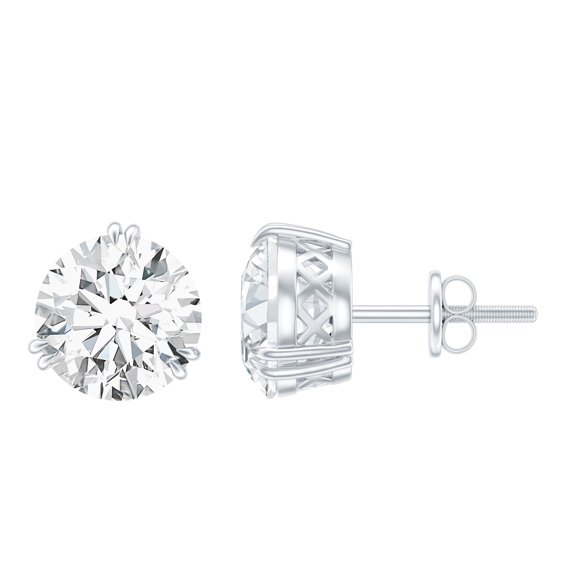 Rosec Jewels Certified Moissanite Solitaire Stud Earrings for Women - 8 mm - D-VS1 Grade, 14K White Gold
