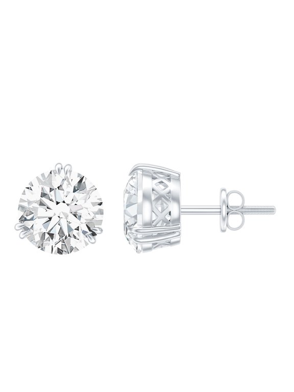 Certified Moissanite Solitaire Stud Earrings for Women - 8 mm - D-VS1 Grade - with Screw Back - Jewelry Box Included, 925 Sterling Silver