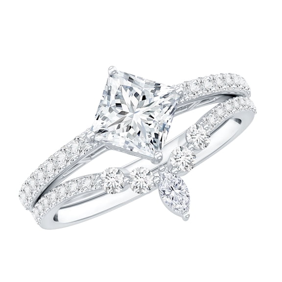 Rosec Jewels Certified Moissanite Wedding Ring Set of 2 - D-VS1 Quality - 1 Carat Engagement Ring with Enhancer, 925 Sterling Silver, US 4.00