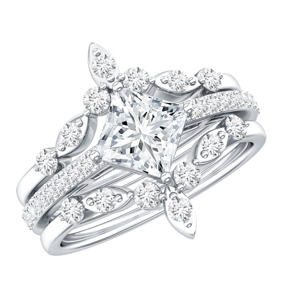Rosec Jewels Certified Moissanite Princess Cut Wedding Ring Set for ...