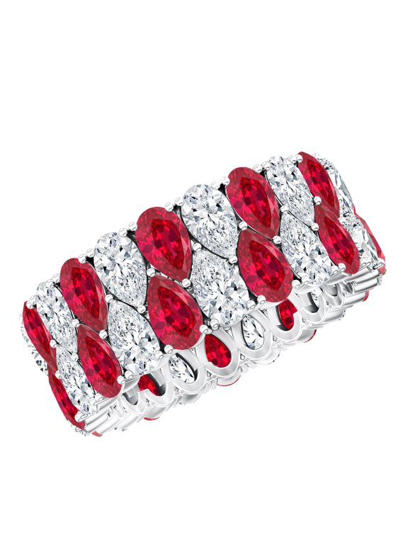Certified Pear Shape Lab Grown Ruby Wedding Band for Women - AAAA Quality - Ruby Diamond Wide Band Ring with Jewelry Box, 925 Sterling Silver, US 4.00