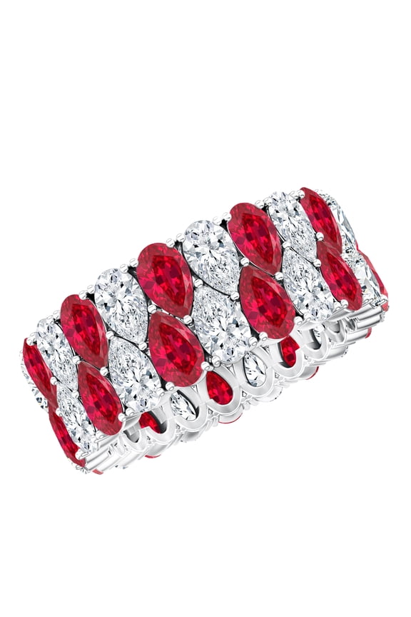Certified Pear Shape Lab Grown Ruby Wedding Band for Women - AAAA Quality - Ruby Diamond Wide Band Ring with Jewelry Box, 925 Sterling Silver, US 4.00