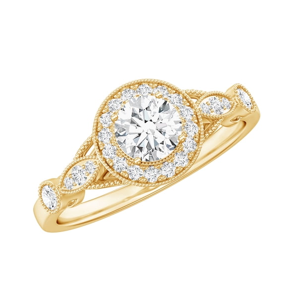 Rosec Jewels Circle Engagement Ring with Lab Diamond - Vintage Inspired Ring - EF-VS Quality, 14K Yellow Gold, US 4.50