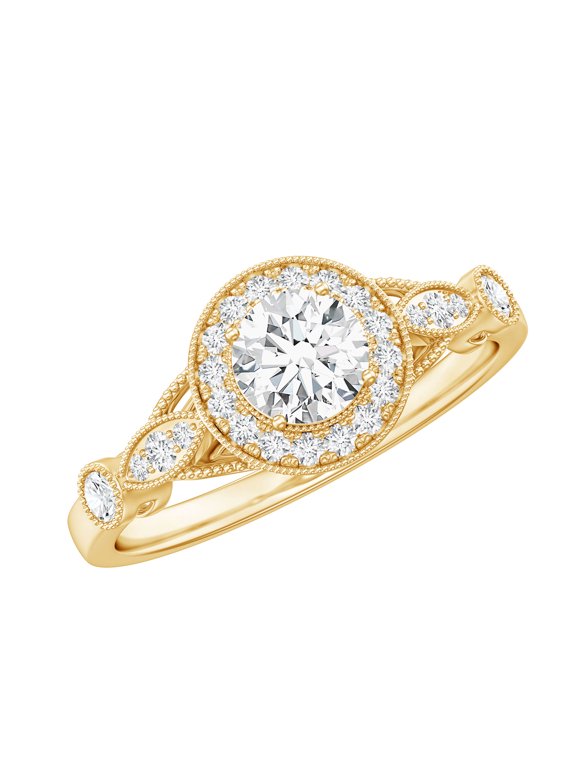 Circle Engagement Ring with Lab Diamond - Vintage Inspired Ring - EF-VS Quality, 14K Yellow Gold, US 7.00
