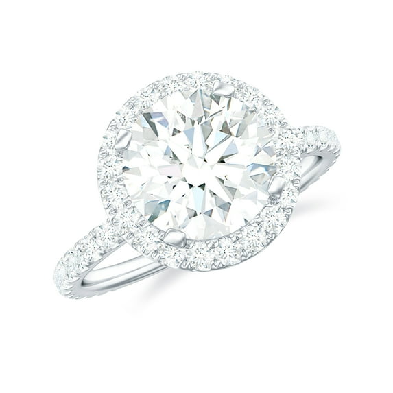 Rosec Jewels Classic Cubic Zirconia Engagement Ring with Halo for Women, 18K White Gold, US 8.00