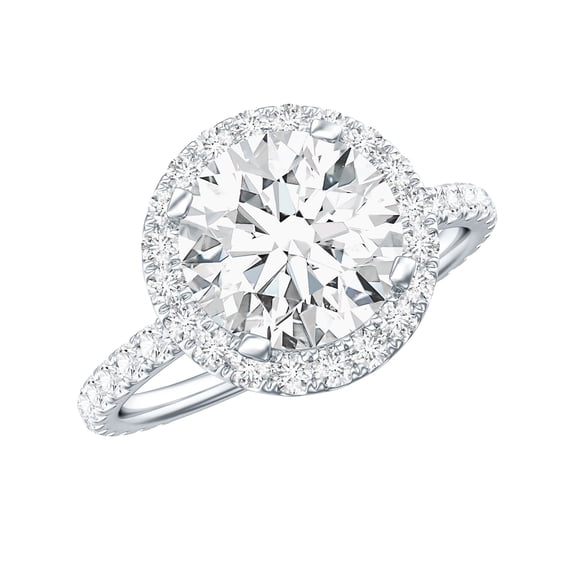Rosec Jewels Classic Cubic Zirconia Engagement Ring with Halo for Women, 925 Sterling Silver, US 4.00