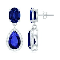 Rosec Jewels Certified Lab Grown Blue Sapphire Drop Earrings for Women - Teardrop Earrings - AAAA Quality - with Jewelry Box, 925 Sterling Silver