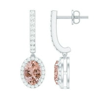 Rosec Jewels Classic Drop Earrings with Morganite and Diamond for Women - AAA Quality, 925 Sterling Silver