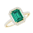 thumbnail image 1 of Rosec Jewels Certified Lab Grown Emerald Cut Emerald Engagement Ring with Halo - Statement Ring - AAAA Quality - with Jewelry Box, 14K Yellow Gold, US 13.00, 1 of 8