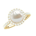thumbnail image 1 of Rosec Jewels Natural Freshwater Pearl Engagement Ring with Halo - 8 mm - Pearl Diamond Ring - 7 Carat - AAA Quality, 14K Yellow Gold, US 8.50, 1 of 9