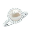 thumbnail image 1 of Rosec Jewels Natural Freshwater Pearl Engagement Ring with Halo - 8 mm - Pearl Diamond Ring - 7 Carat - AAA Quality, 18K White Gold, US 3.00, 1 of 9