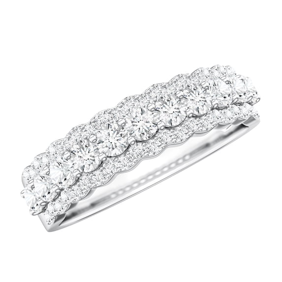Rosec Jewels - Certified Moissanite Wedding Ring Wide (D-VS1 Quality) - Moissanite Half Eternity Ring - with Jewelry Box, 14K White Gold, US 10.00