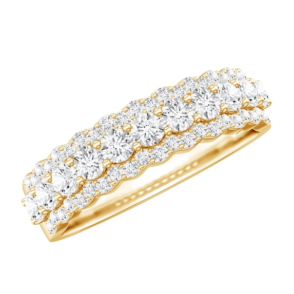 Rosec Jewels - Certified Moissanite Wedding Ring Wide (D-VS1 Quality) - Moissanite Half Eternity Ring - with Jewelry Box, 18K Yellow Gold, US 7.00
