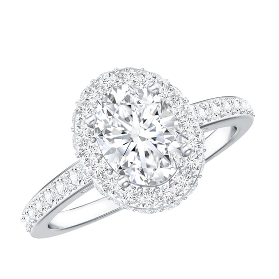 Rosec Jewels Certified Moissanite Oval Engagement Ring 1 Ct - Moissanite Halo Ring - 6X8 mm - D-VS1 Quality, 10K White Gold, US 11.50