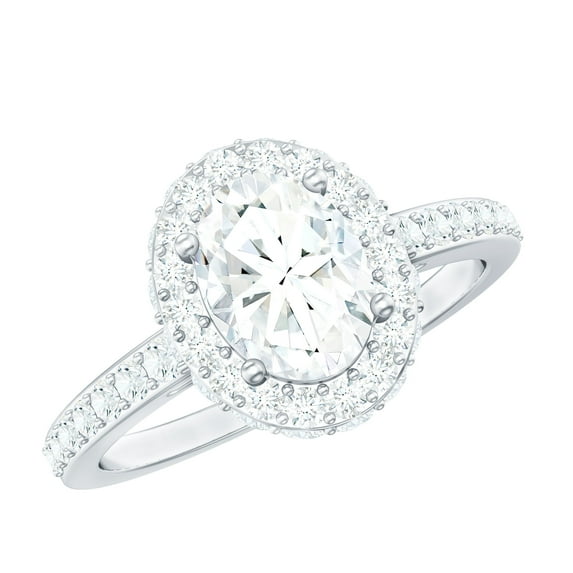 Rosec Jewels Certified Moissanite Oval Engagement Ring 1 Ct - Moissanite Halo Ring - 6X8 mm - D-VS1 Quality, 14K White Gold, US 10.50