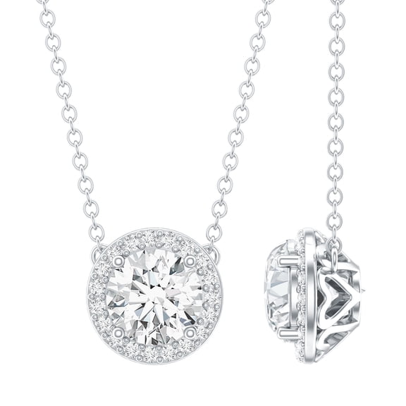 Rosec Jewels Classic Lab Grown Diamond Necklace with Halo - IGI Certified (0.98 Carat, E-VS1 Quality) - with Jewelry Box, 925 Sterling Silver