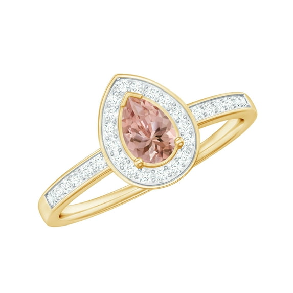 Rosec Jewels Classic Morganite Engagement Ring with Diamond Halo (1 ct, AAA Quality), 10K Yellow Gold, US 6.00
