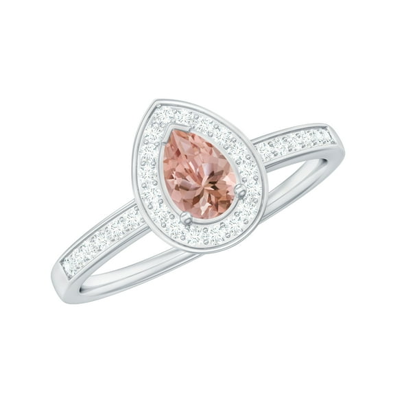 Rosec Jewels Classic Morganite Engagement Ring with Diamond Halo (1 ct, AAA Quality), 925 Sterling Silver, US 4.00