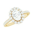 thumbnail image 1 of Rosec Jewels Certified Moissanite Oval Engagement Ring 1 Carat - Vintage Style Ring with Halo (6X8 mm, D-VS1 Grade), 10K Yellow Gold, US 7.50, 1 of 8