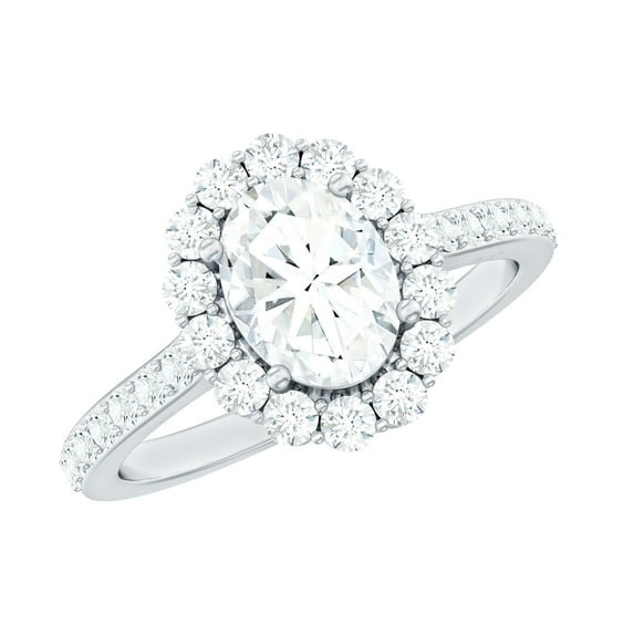 Rosec Jewels Certified Moissanite Oval Engagement Ring 1 Carat - Vintage Style Ring with Halo (6X8 mm, D-VS1 Grade), 14K White Gold, US 3.00