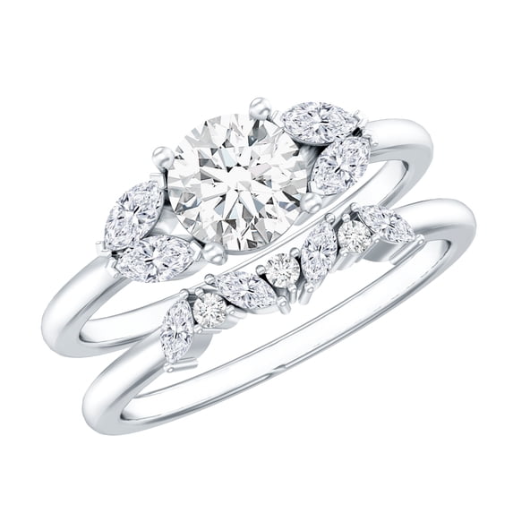 Rosec Jewels Certified Moissanite Wedding Ring Set of 2 - D-VS1 Quality 1 Carat Engagement Ring with Wedding Band, 18K White Gold, US 3.00