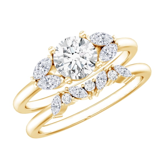 Rosec Jewels Certified Moissanite Wedding Ring Set of 2 - D-VS1 Quality 1 Carat Engagement Ring with Wedding Band, 18K Yellow Gold, US 10.50