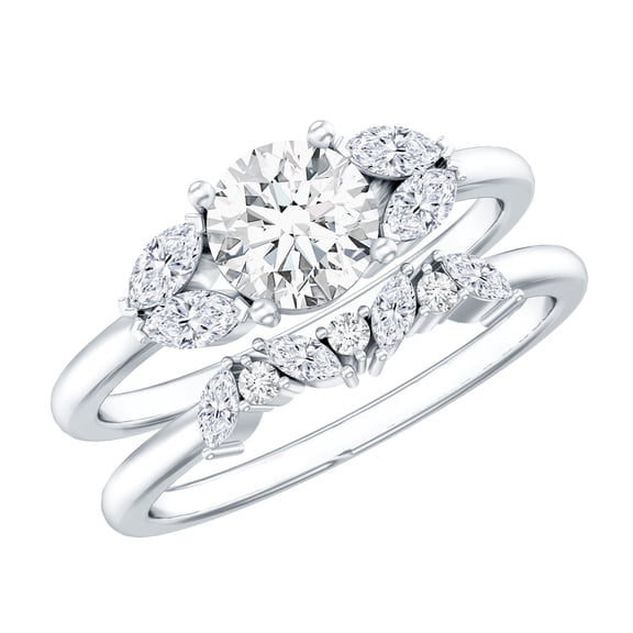 Rosec Jewels Certified Moissanite Wedding Ring Set of 2 - D-VS1 Quality 1 Carat Engagement Ring with Wedding Band, 925 Sterling Silver, US 4.00
