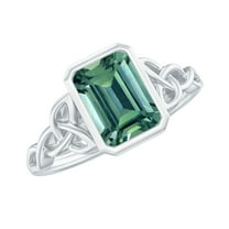 Rosec Jewels Created Green Sapphire Solitaire Ring with Diamond - Celtic Knot Ring (6X8 mm), 925 Sterling Silver, US 4.00