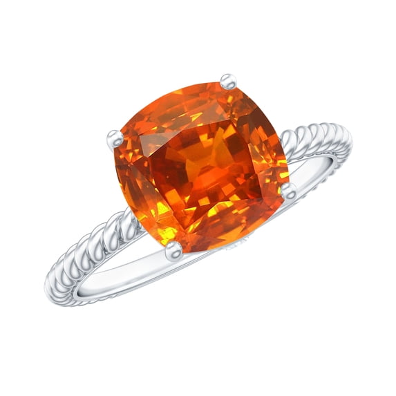 Rosec Jewels Created Orange Sapphire Solitaire Ring with Diamond - 8 mm - AAAA Grade, 14K White Gold, US 12.00