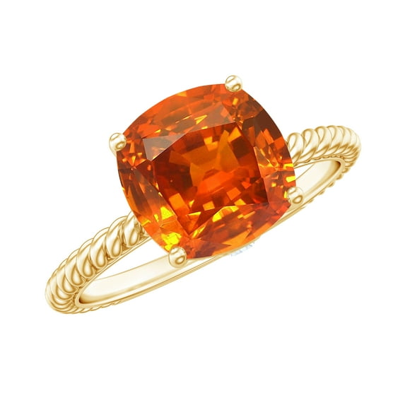 Rosec Jewels Created Orange Sapphire Solitaire Ring with Diamond - 8 mm - AAAA Grade, 18K Yellow Gold, US 8.00