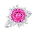 thumbnail image 1 of Rosec Jewels Created Pink Sapphire Floral Ring with Moissanite - Cocktail Ring (AAAA Grade), 10K White Gold, US 13.00, 1 of 8