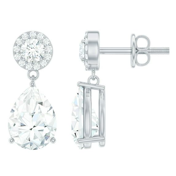 Rosec Jewels Cubic Zirconia Drop Earrings for Women, Earrings for Mothers Day - 7X9 mm, 14K White Gold