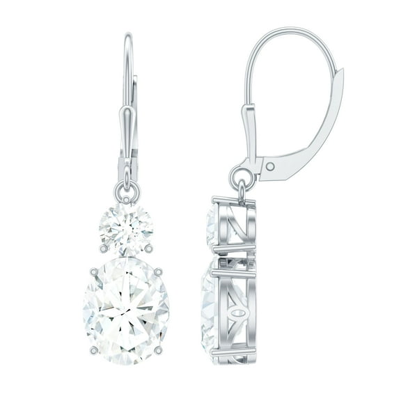 Rosec Jewels Cubic Zirconia Drop Earrings with Lever Back for Women, 10K White Gold