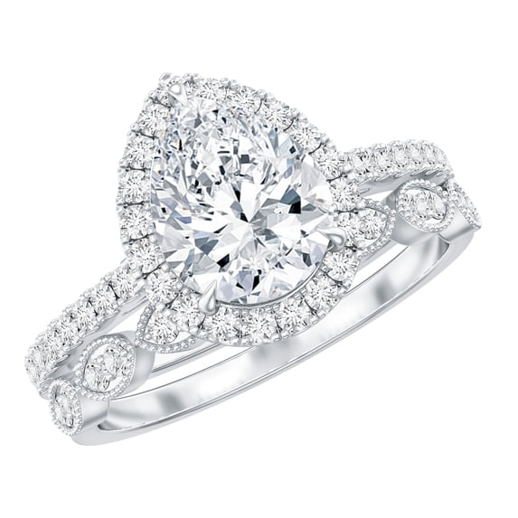 Rosec Jewels 2 Carat Cubic Zirconia Bridal Ring Set - 925 Stamped Sterling Silver Teardrop Engagement Ring Set with Wedding Band, US 6.00