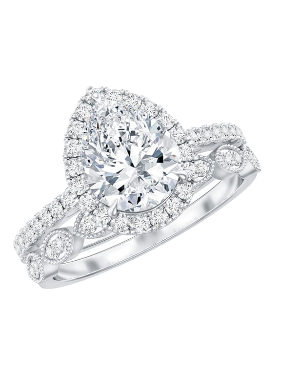 1.4 Carat Pear Shape Cubic Zirconia Bridal Ring Set (AAAA Quality) Sterling Silver Cz Engagement Ring with Wedding Band, US 8.00